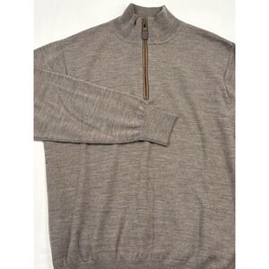 Orvis Brown Ombré Yarn Merino Wool 1/4 Zip Mock Neck Leather/Brass Toggle M EUC